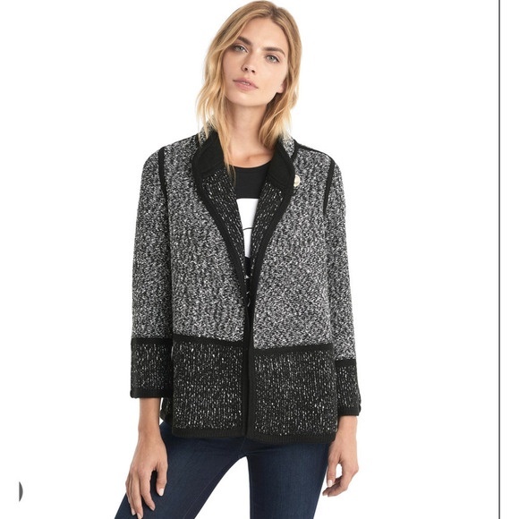 Karl Lagerfeld Paris Tweed One Button Cape Jacket M Black White Academia Coat - Picture 1 of 8